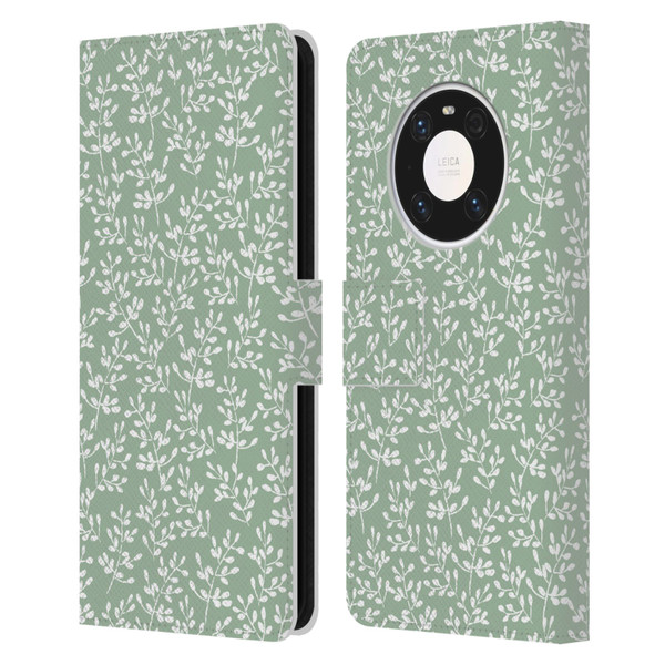 Anis Illustration Mix Pattern Tiny Leaves Beige Leather Book Wallet Case Cover For Huawei Mate 40 Pro 5G