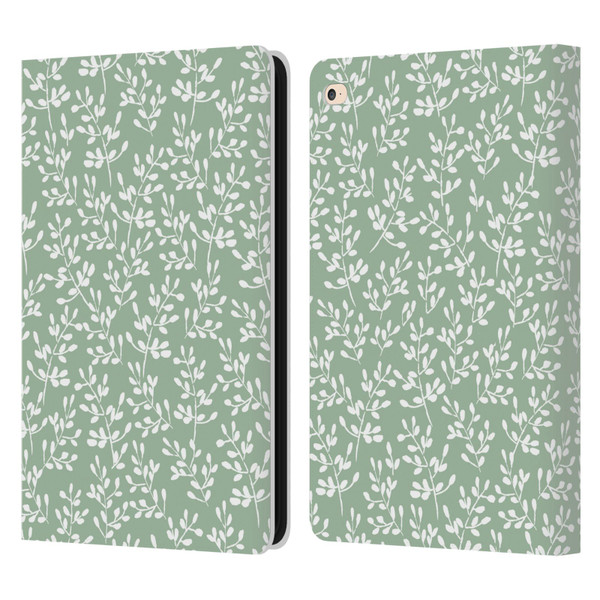 Anis Illustration Mix Pattern Tiny Leaves Beige Leather Book Wallet Case Cover For Apple iPad Air 2 (2014)