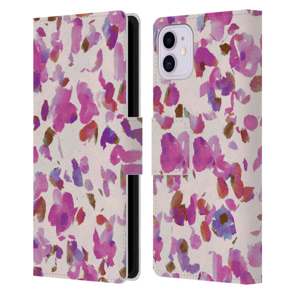 Anis Illustration Mix Pattern Soft Feminine Pink Flowers Leather Book Wallet Case Cover For Apple iPhone 11