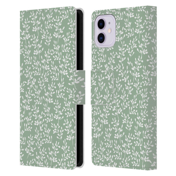 Anis Illustration Mix Pattern Tiny Leaves Beige Leather Book Wallet Case Cover For Apple iPhone 11