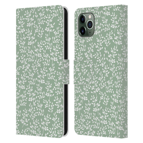 Anis Illustration Mix Pattern Tiny Leaves Beige Leather Book Wallet Case Cover For Apple iPhone 11 Pro Max
