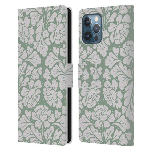 Anis Illustration Mix Pattern Baroque Pastel Green Leather Book Wallet Case Cover For Apple iPhone 12 Pro Max