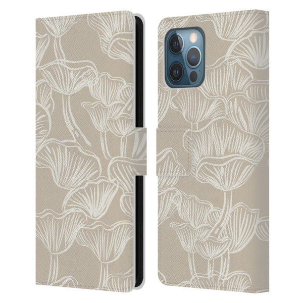 Anis Illustration Mix Pattern Mushrooms Neutrals Leather Book Wallet Case Cover For Apple iPhone 12 Pro Max