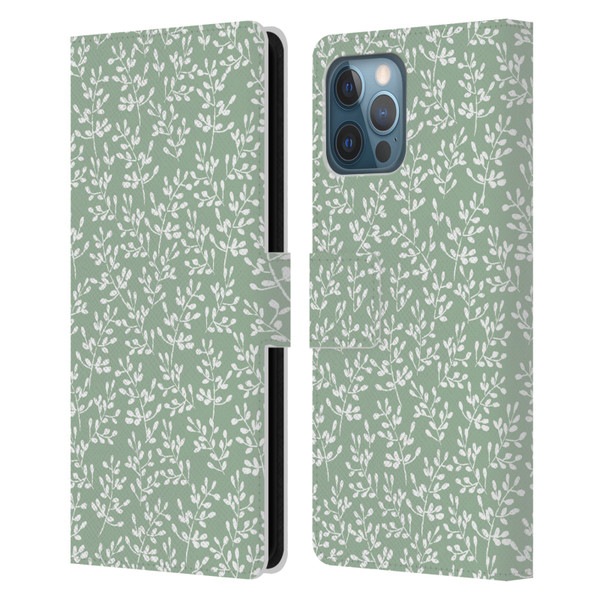 Anis Illustration Mix Pattern Tiny Leaves Beige Leather Book Wallet Case Cover For Apple iPhone 12 Pro Max