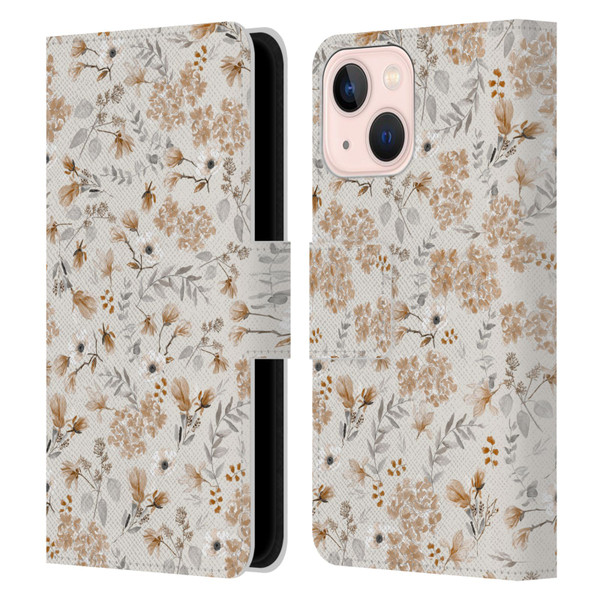 Anis Illustration Mix Pattern Romantic Neutrals Leather Book Wallet Case Cover For Apple iPhone 13 Mini