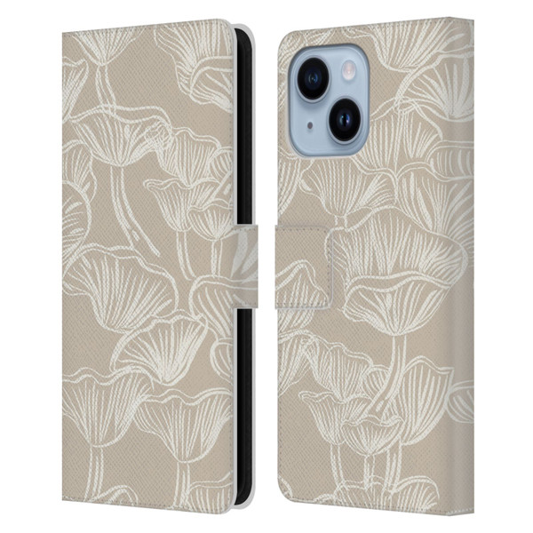 Anis Illustration Mix Pattern Mushrooms Neutrals Leather Book Wallet Case Cover For Apple iPhone 14 Plus