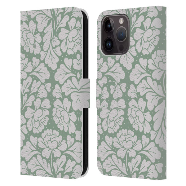 Anis Illustration Mix Pattern Baroque Pastel Green Leather Book Wallet Case Cover For Apple iPhone 15 Pro Max
