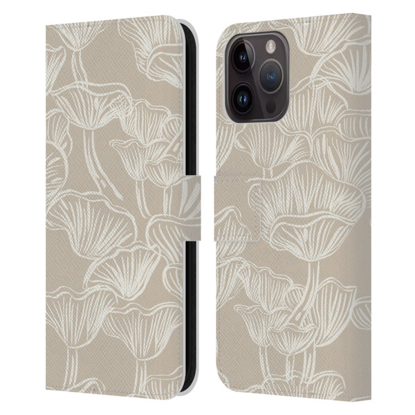 Anis Illustration Mix Pattern Mushrooms Neutrals Leather Book Wallet Case Cover For Apple iPhone 15 Pro Max