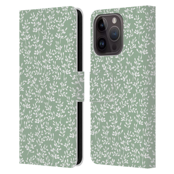 Anis Illustration Mix Pattern Tiny Leaves Beige Leather Book Wallet Case Cover For Apple iPhone 15 Pro