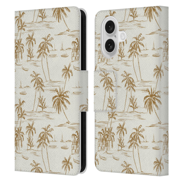 Anis Illustration Mix Pattern Beach Beige Gold Leather Book Wallet Case Cover For Apple iPhone 16