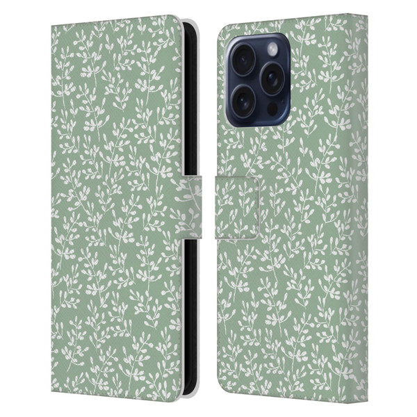 Anis Illustration Mix Pattern Tiny Leaves Beige Leather Book Wallet Case Cover For Apple iPhone 16 Pro Max