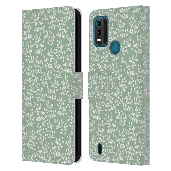 Anis Illustration Mix Pattern Tiny Leaves Beige Leather Book Wallet Case Cover For Nokia G11 Plus