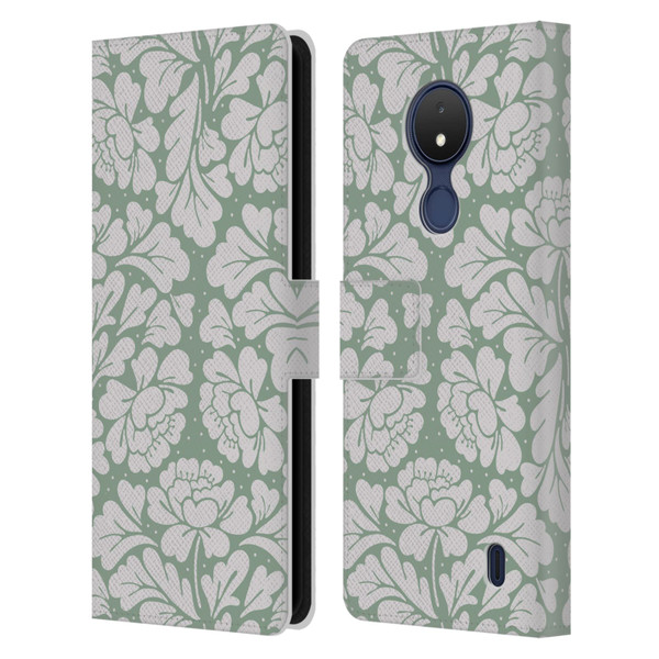 Anis Illustration Mix Pattern Baroque Pastel Green Leather Book Wallet Case Cover For Nokia C21