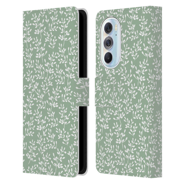 Anis Illustration Mix Pattern Tiny Leaves Beige Leather Book Wallet Case Cover For Motorola Edge X30