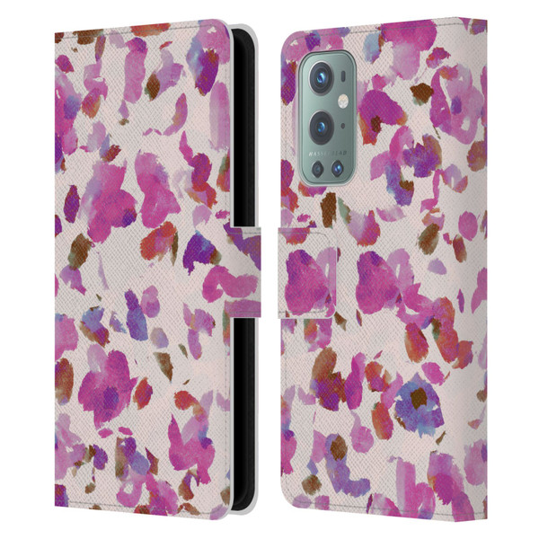 Anis Illustration Mix Pattern Soft Feminine Pink Flowers Leather Book Wallet Case Cover For OnePlus 9