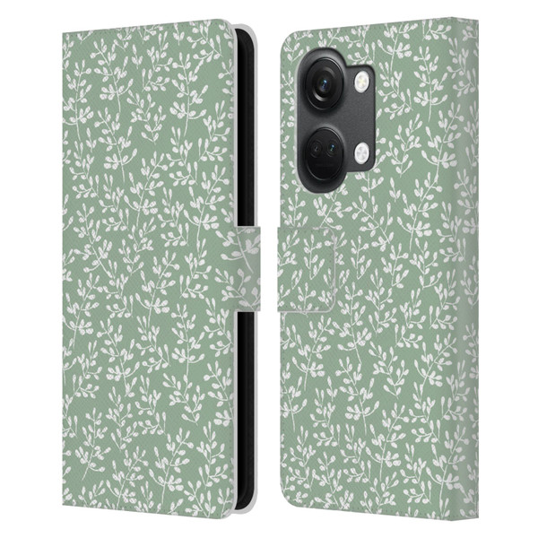 Anis Illustration Mix Pattern Tiny Leaves Beige Leather Book Wallet Case Cover For OnePlus Nord 3 5G