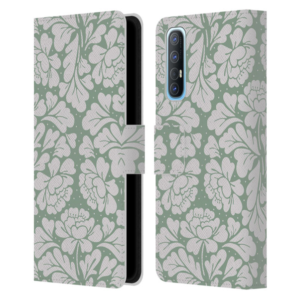 Anis Illustration Mix Pattern Baroque Pastel Green Leather Book Wallet Case Cover For OPPO Find X2 Neo 5G