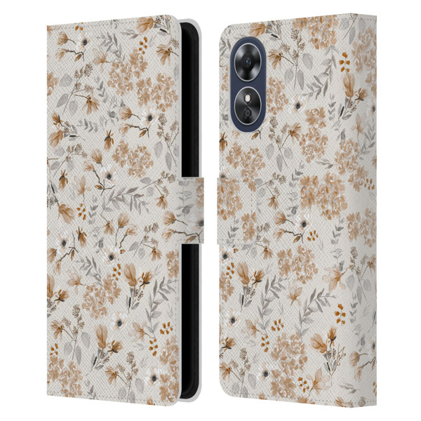 Anis Illustration Mix Pattern Romantic Neutrals Leather Book Wallet Case Cover For OPPO A17