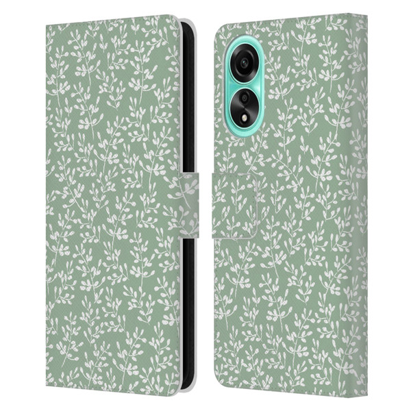 Anis Illustration Mix Pattern Tiny Leaves Beige Leather Book Wallet Case Cover For OPPO A78 4G