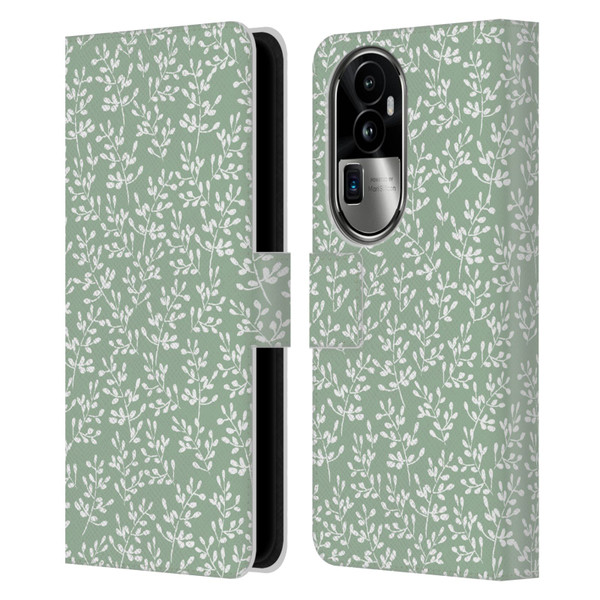 Anis Illustration Mix Pattern Tiny Leaves Beige Leather Book Wallet Case Cover For OPPO Reno10 Pro+