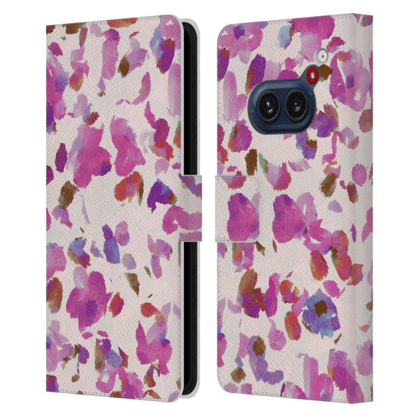 Anis Illustration Mix Pattern Soft Feminine Pink Flowers Leather Book Wallet Case Cover For Nothing Phone (2a)