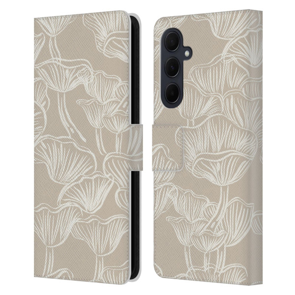 Anis Illustration Mix Pattern Mushrooms Neutrals Leather Book Wallet Case Cover For Samsung Galaxy A35 5G
