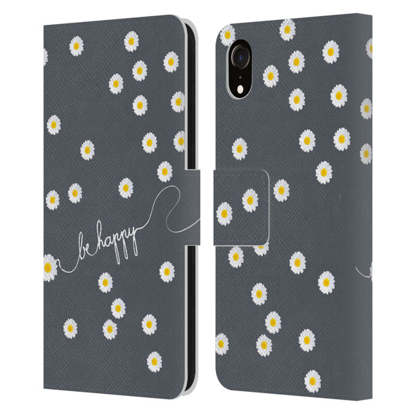 Monika Strigel Happy Daisy Grey Leather Book Wallet Case Cover For Apple iPhone XR