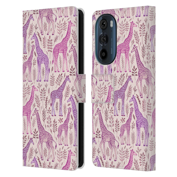 Micklyn Le Feuvre Wildlife Pink Giraffes Leather Book Wallet Case Cover For Motorola Edge 30