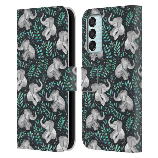 Micklyn Le Feuvre Wildlife Little Laughing Elephants In Turquoise And Grey Leather Book Wallet Case Cover For Samsung Galaxy M15/F15 5G