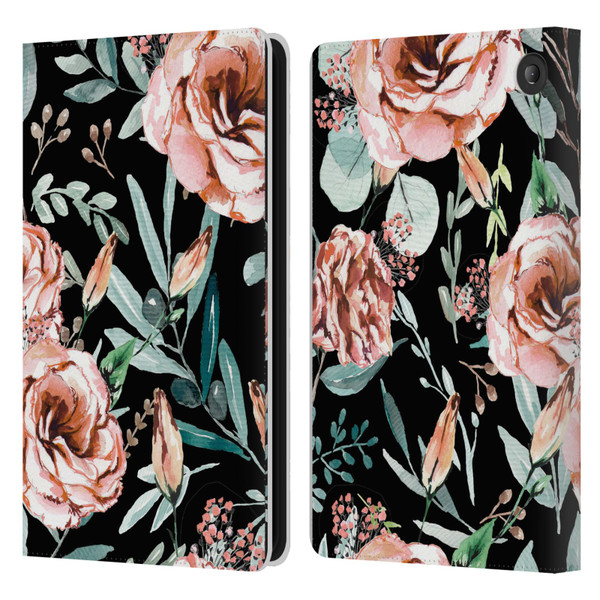 Anis Illustration Bloomers Black Leather Book Wallet Case Cover For Amazon Fire 7 2022