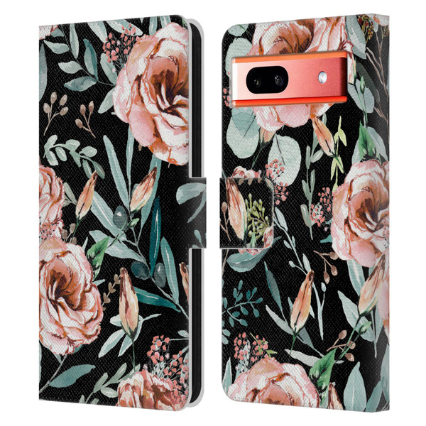 Anis Illustration Bloomers Black Leather Book Wallet Case Cover For Google Pixel 7a