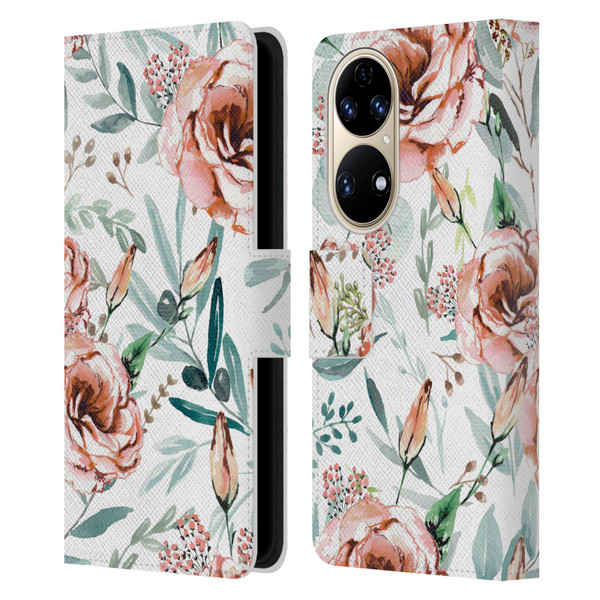 Anis Illustration Bloomers White Leather Book Wallet Case Cover For Huawei P50