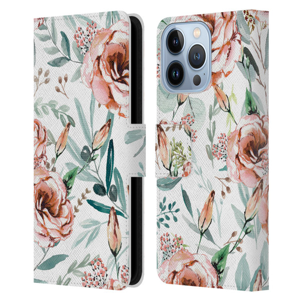 Anis Illustration Bloomers White Leather Book Wallet Case Cover For Apple iPhone 13 Pro