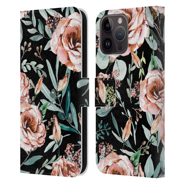 Anis Illustration Bloomers Black Leather Book Wallet Case Cover For Apple iPhone 15 Pro Max