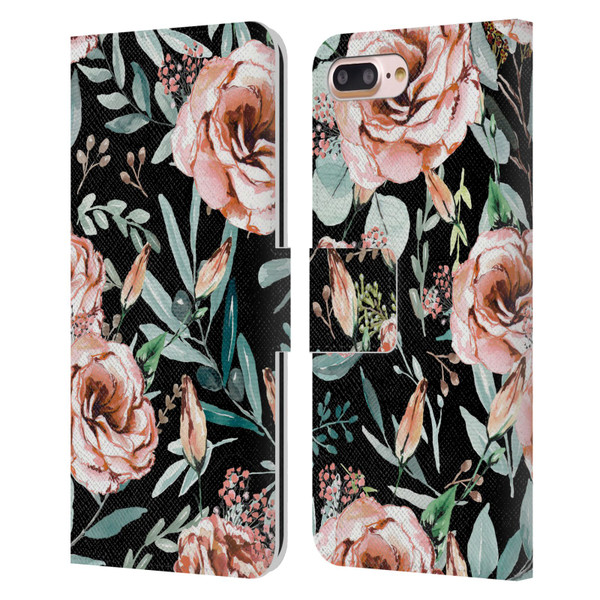 Anis Illustration Bloomers Black Leather Book Wallet Case Cover For Apple iPhone 7 Plus / iPhone 8 Plus