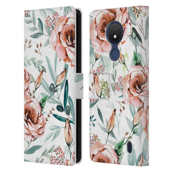 Anis Illustration Bloomers White Leather Book Wallet Case Cover For Nokia C21