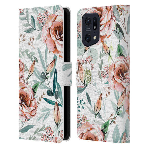 Anis Illustration Bloomers White Leather Book Wallet Case Cover For OPPO Find X5