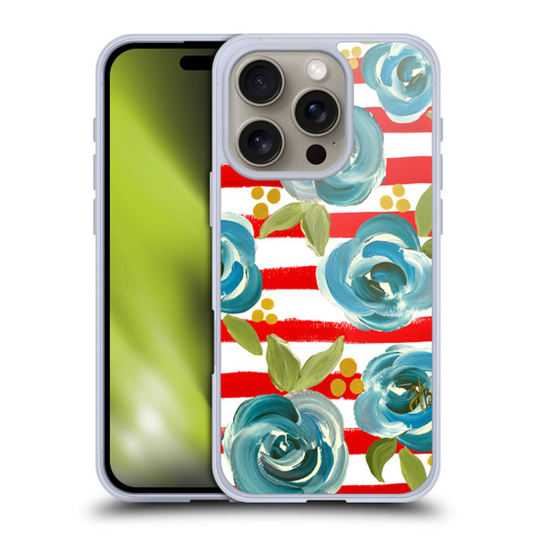 Haley Bush Floral Painting Blue Rose Red Stripe Soft Gel Case for Apple iPhone 16 Pro