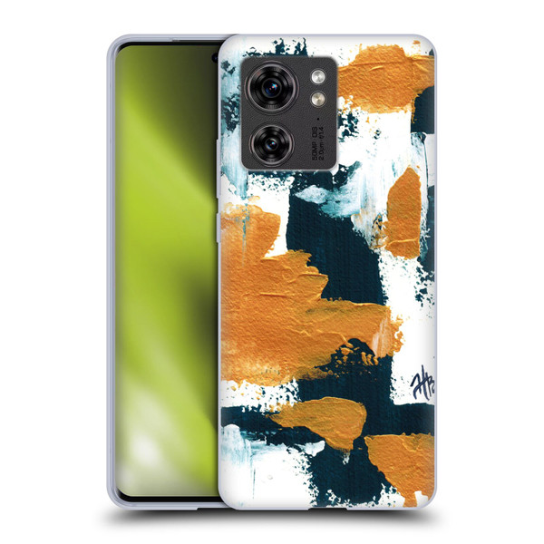 Haley Bush Pattern Painting Abstract Navy Gold White Soft Gel Case for Motorola Edge (2023)