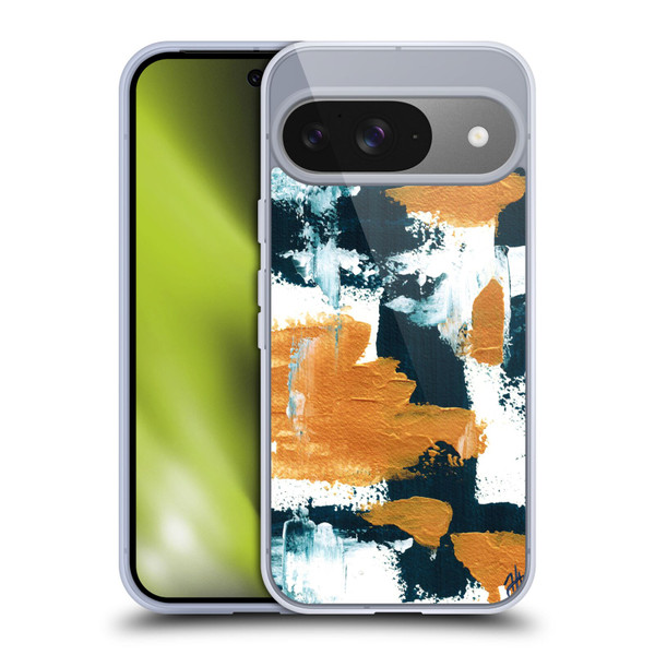 Haley Bush Pattern Painting Abstract Navy Gold White Soft Gel Case for Google Pixel 9 / Pixel 9 Pro