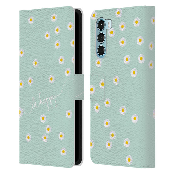 Monika Strigel Happy Daisy Mint Leather Book Wallet Case Cover For Motorola Edge S30 / Moto G200 5G