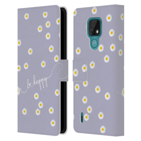 Monika Strigel Happy Daisy Lavender Leather Book Wallet Case Cover For Motorola Moto E7