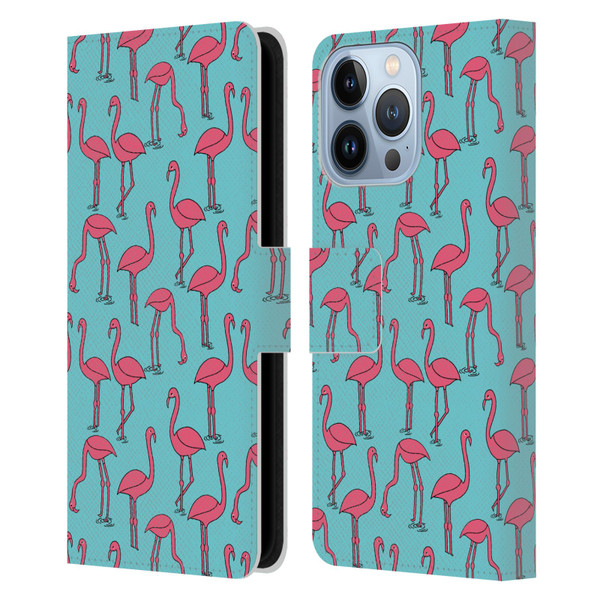 Andrea Lauren Design Birds Simple Flamingo Leather Book Wallet Case Cover For Apple iPhone 13 Pro