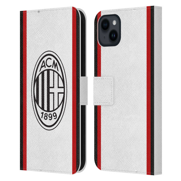 AC Milan 2024/25 Crest Kit Away Leather Book Wallet Case Cover For Apple iPhone 15 Plus