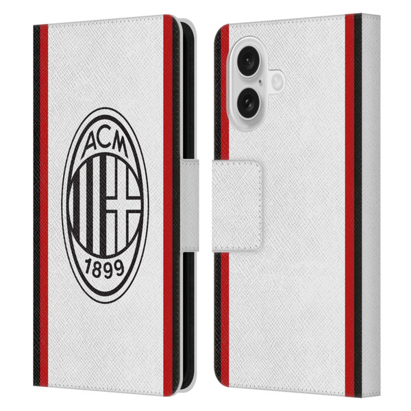 AC Milan 2024/25 Crest Kit Away Leather Book Wallet Case Cover For Apple iPhone 16
