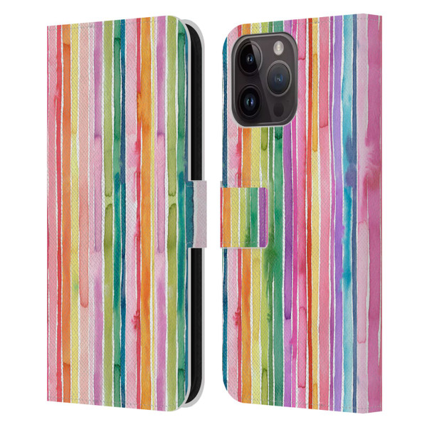 Ninola Colorful Geometric Rainbow Stripes Leather Book Wallet Case Cover For Apple iPhone 15 Pro Max
