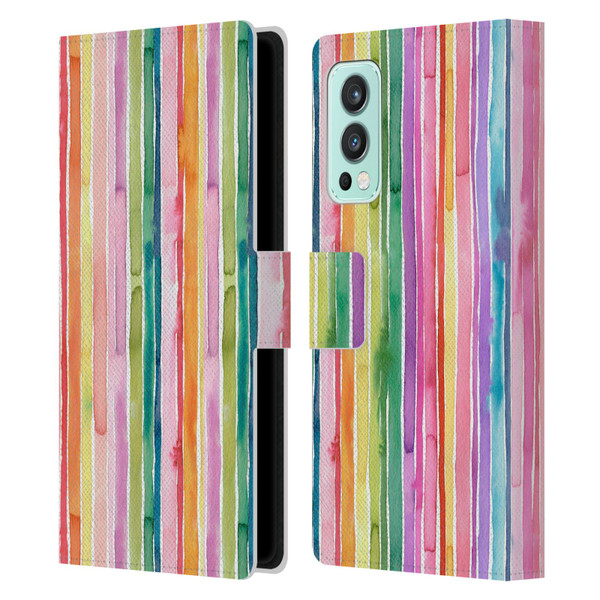 Ninola Colorful Geometric Rainbow Stripes Leather Book Wallet Case Cover For OnePlus Nord 2 5G