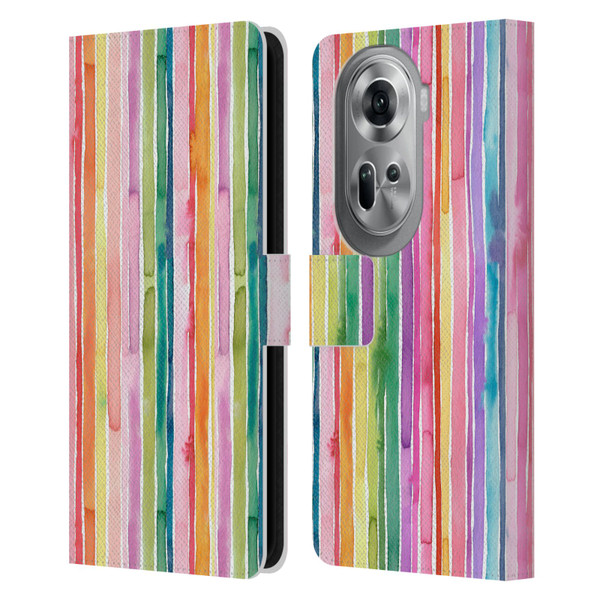 Ninola Colorful Geometric Rainbow Stripes Leather Book Wallet Case Cover For OPPO Reno11 Pro