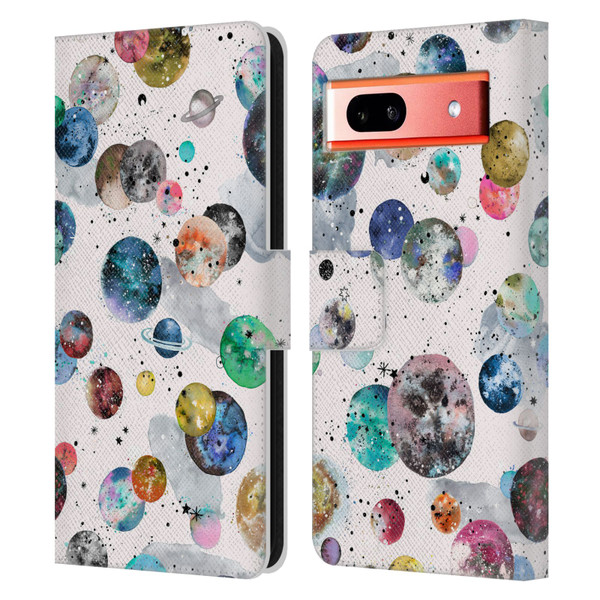 Ninola Colourful Patterns Space Planets White Leather Book Wallet Case Cover For Google Pixel 7a