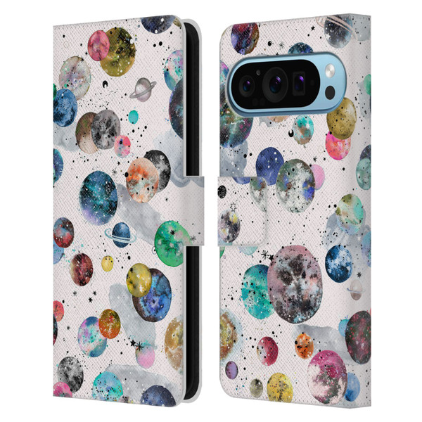 Ninola Colourful Patterns Space Planets White Leather Book Wallet Case Cover For Google Pixel 9 / Pixel 9 Pro